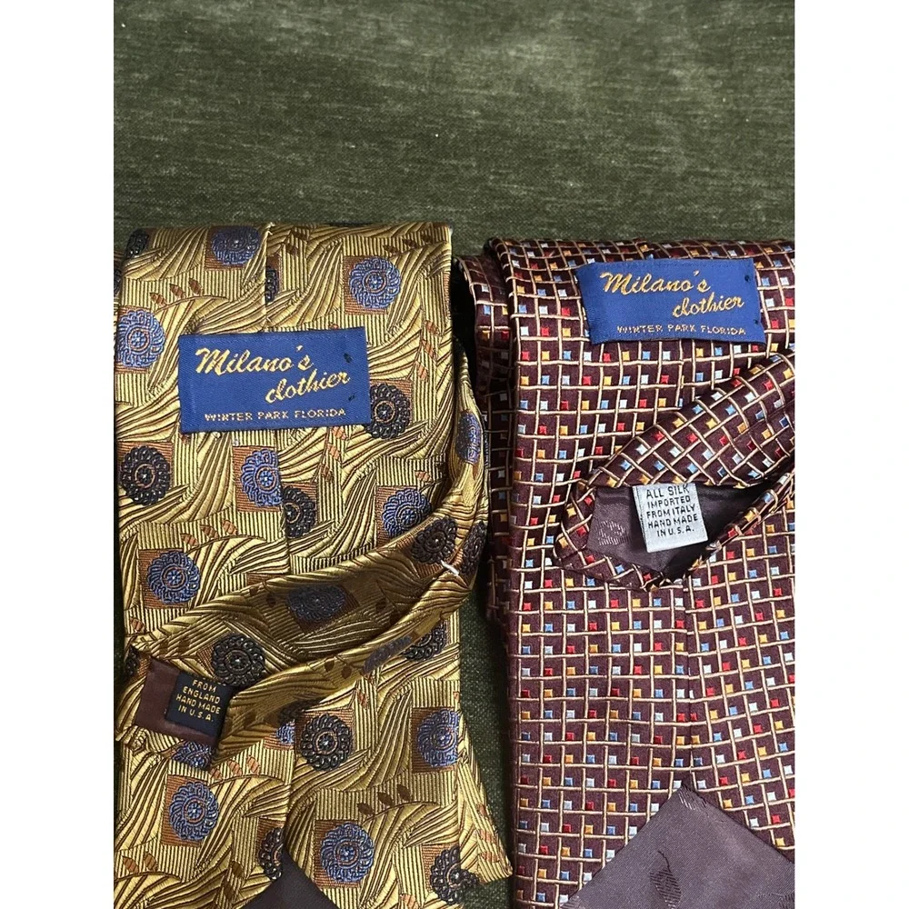 Milano's Clothier Mens Silk Necktie Lot‎ 4 Geometric Medallion Italy Silk USA